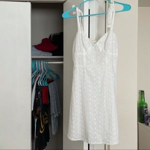 White Linen Floral Tie Shoulder KneeLength Dress